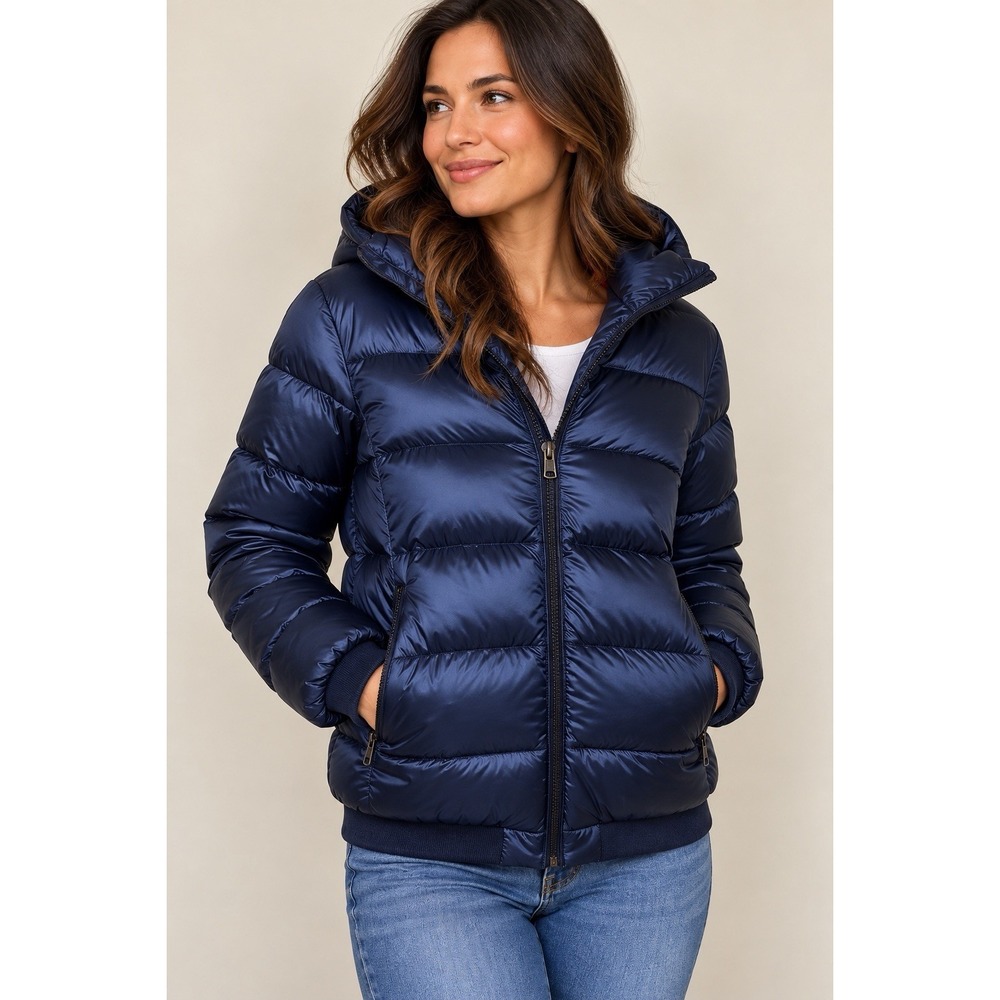 Slate & Stone Women's Small Navy Blue Puffer Jacket Hooded Full Zip Winter Coat